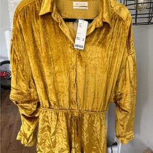 Gold Velvet Button-Up Romper